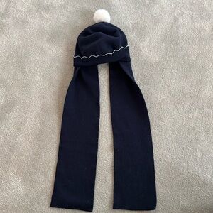 Jacadi navy blue baby hat with attached scarf, size 18M